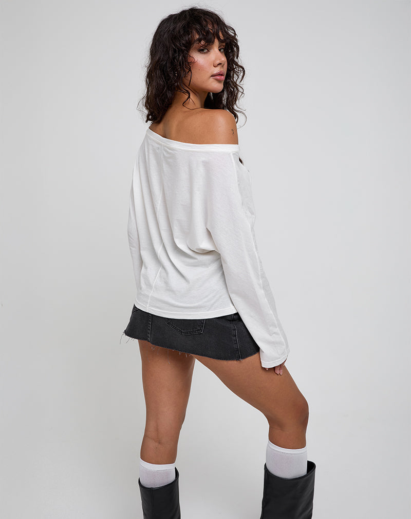 Afbeelding van Damian Off The Shoulder Basic Top met lange mouwen in Ivoor