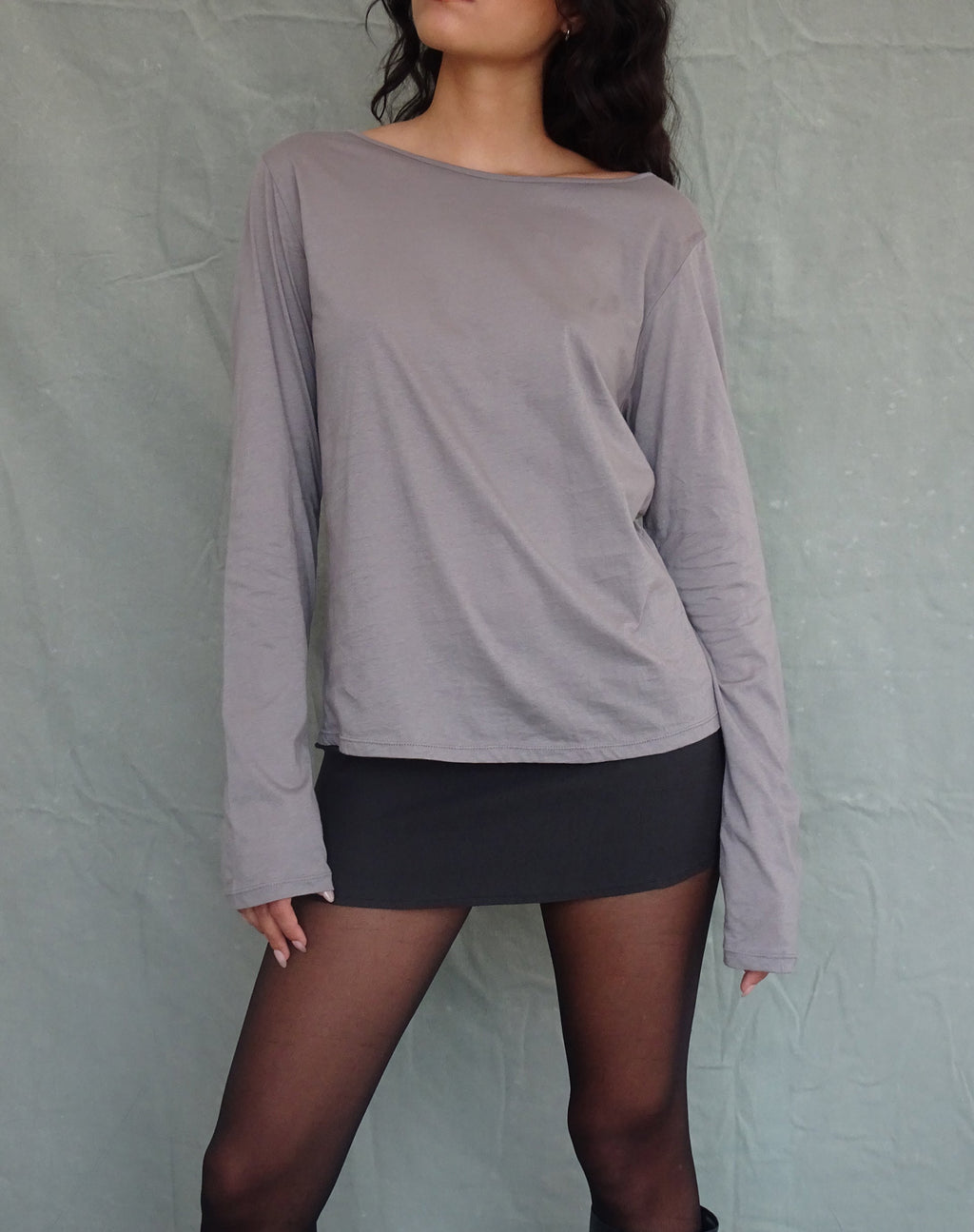 Damon Baggy Top met lange mouwen in Elephant Grey Tissue Jersey