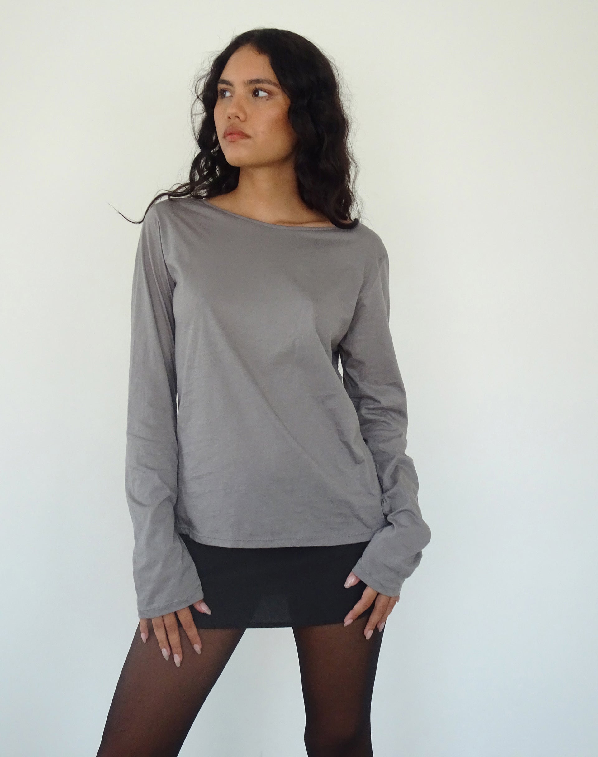 Afbeelding van Damon Baggy Top met lange mouwen in Elephant Grey Tissue Jersey