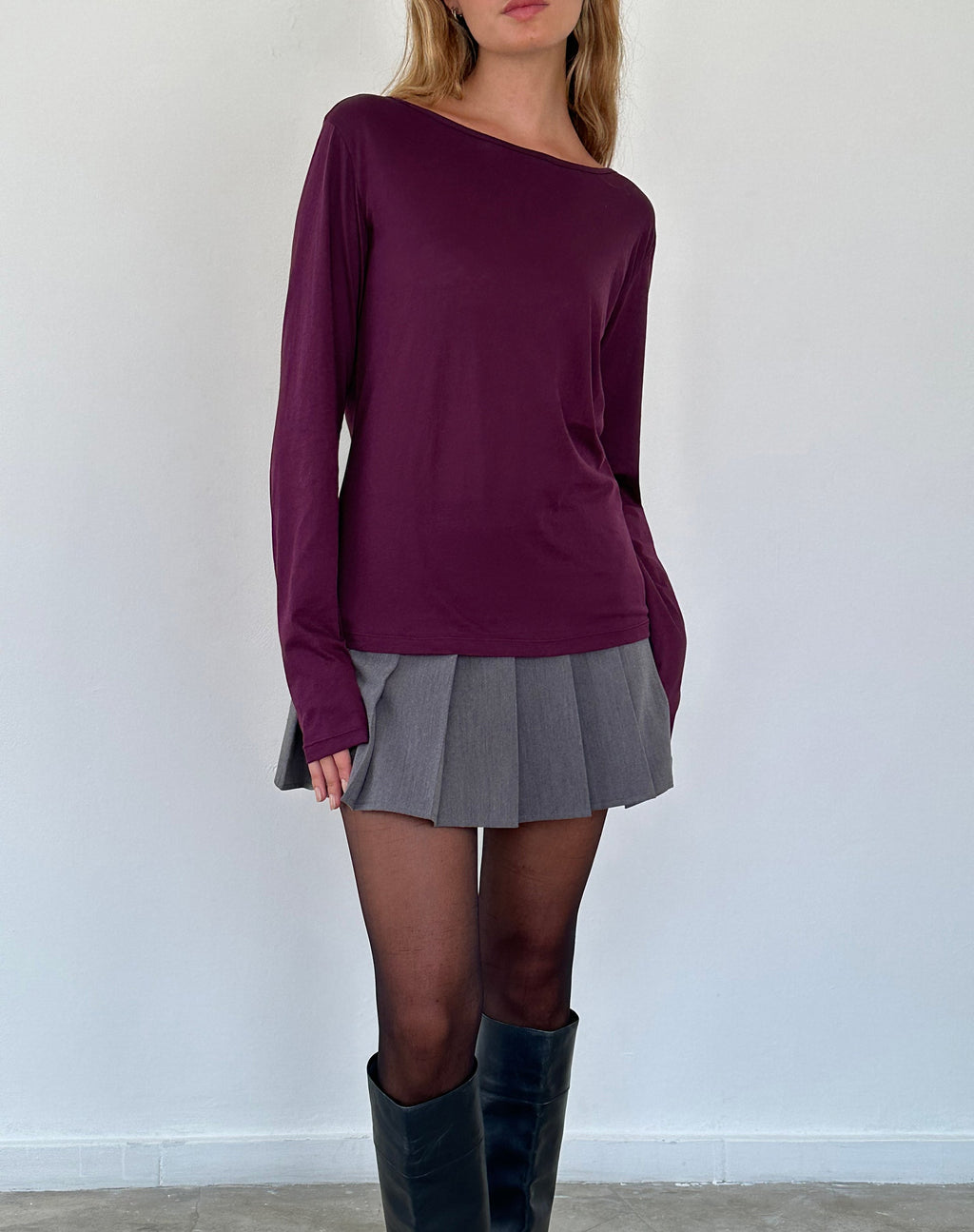 Damon Baggy Top met lange mouwen in Oxblood Tissue Jersey