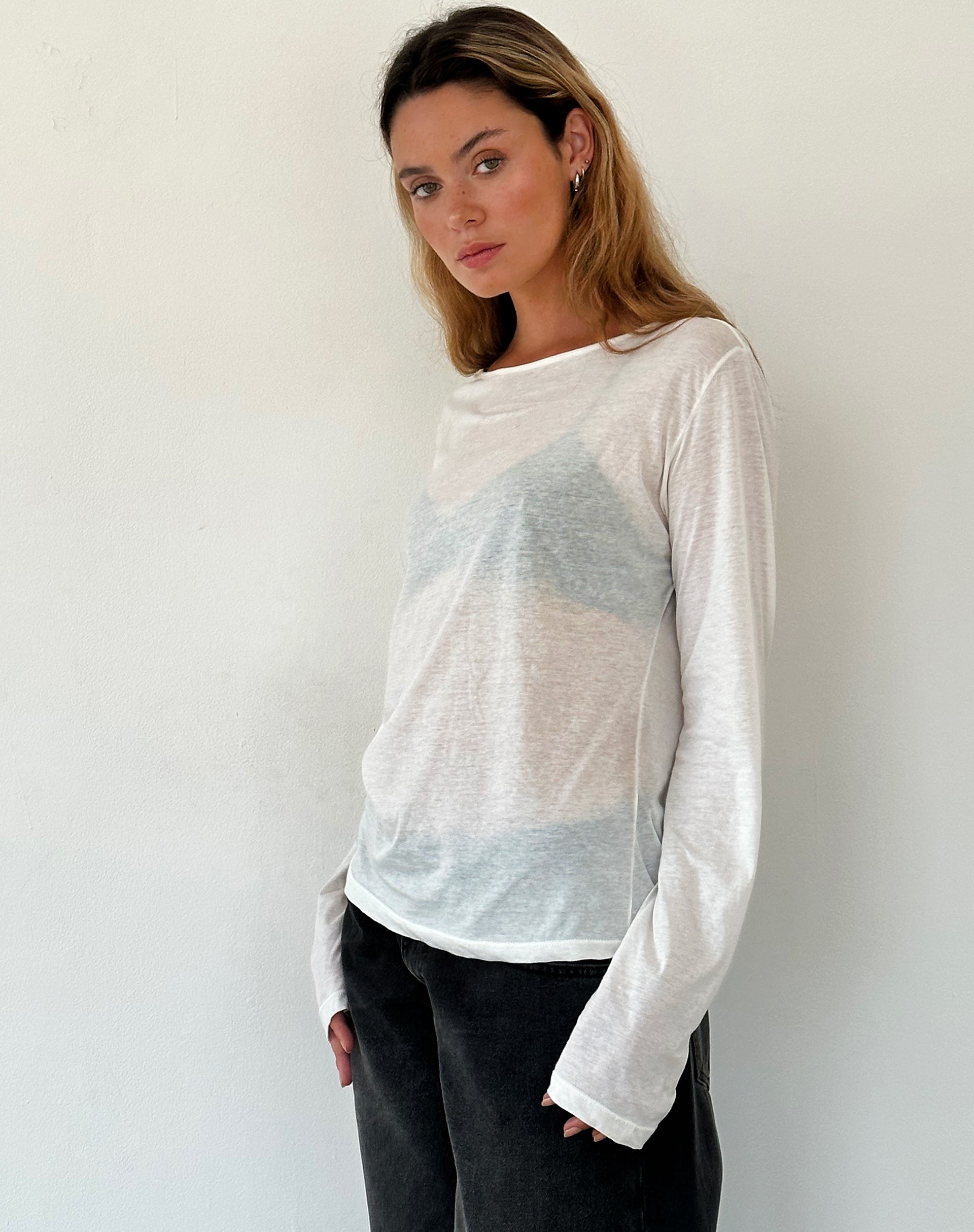 Afbeelding van Damon Baggy Top met lange mouwen in White Tissue Jersey