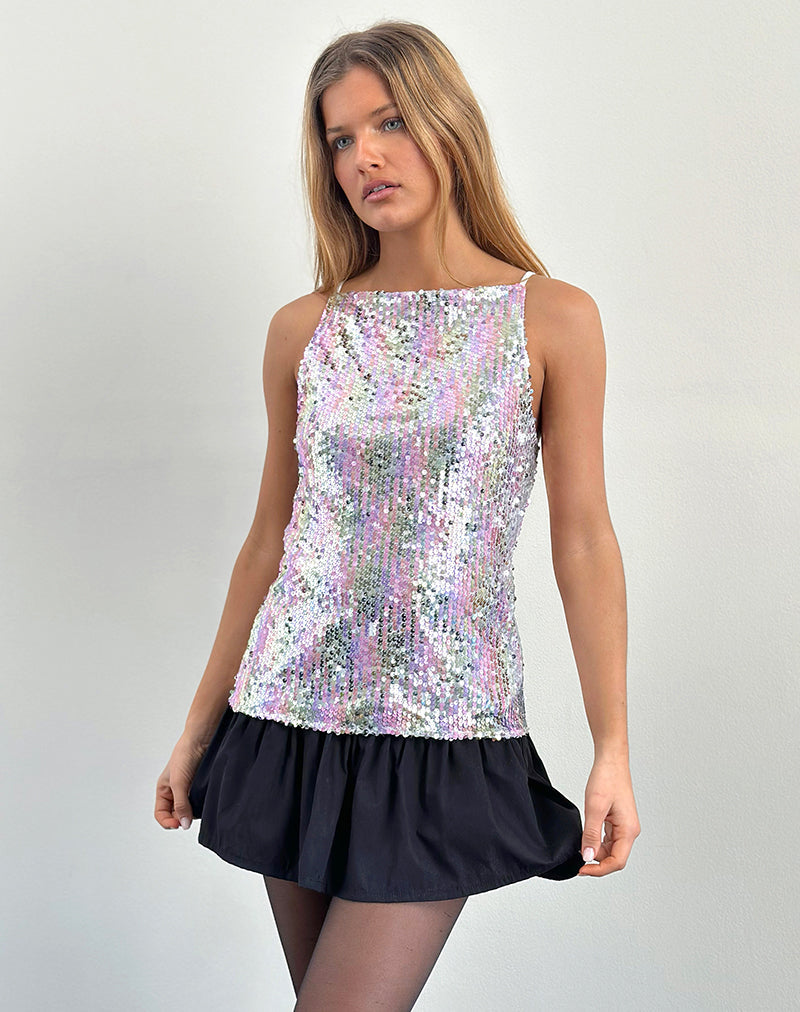 Damske Vest Top in Helder Pailletten Iridescent