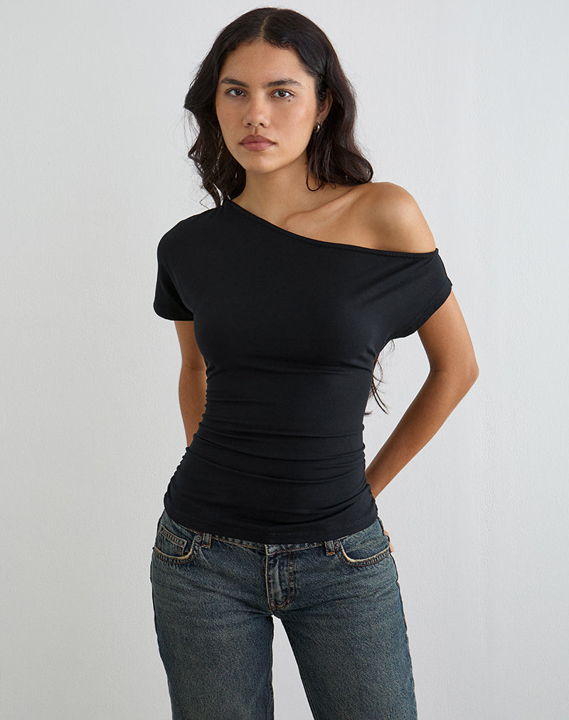 Afbeelding van Danama One Shoulder Top in Jersey Black