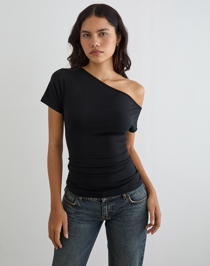 Danama One Shoulder Top in Jersey Zwart