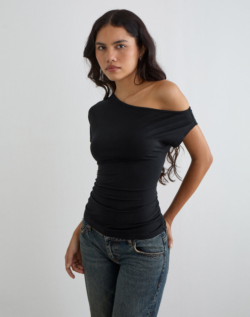 Afbeelding van Danama One Shoulder Top in Jersey Black