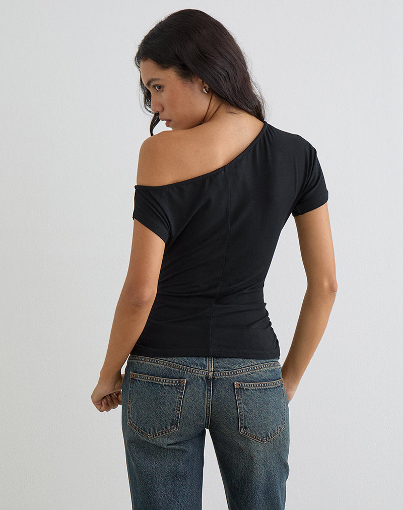 Afbeelding van Danama One Shoulder Top in Jersey Black