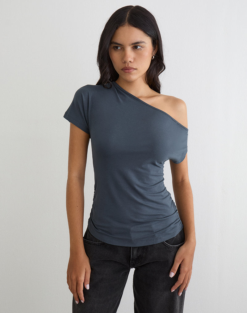Afbeelding van Danama One Shoulder Top in Jersey Ocean Storm