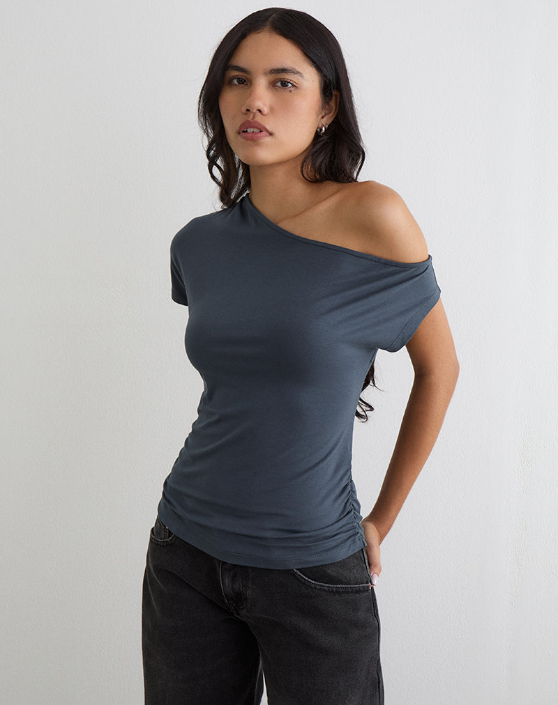 Afbeelding van Danama One Shoulder Top in Jersey Ocean Storm