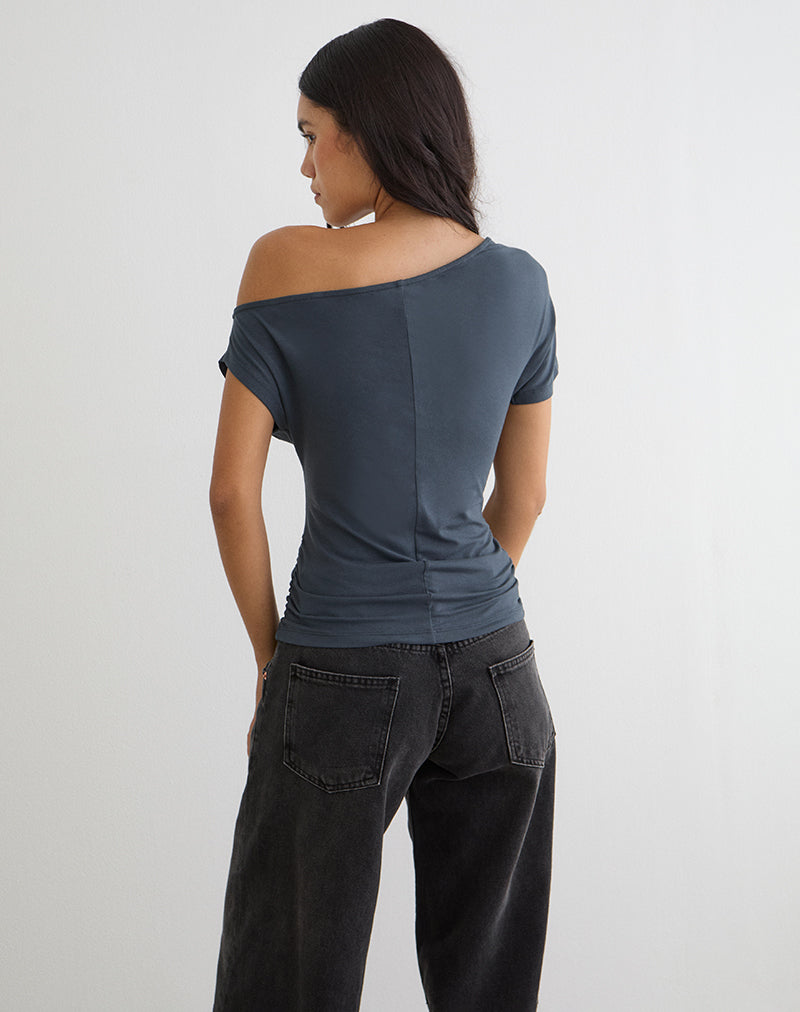 Afbeelding van Danama One Shoulder Top in Jersey Ocean Storm