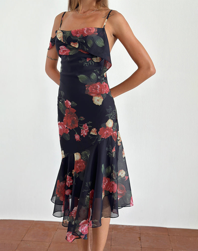 Afbeelding van Dansta Midi Dress in Renaissance Rose Zwart