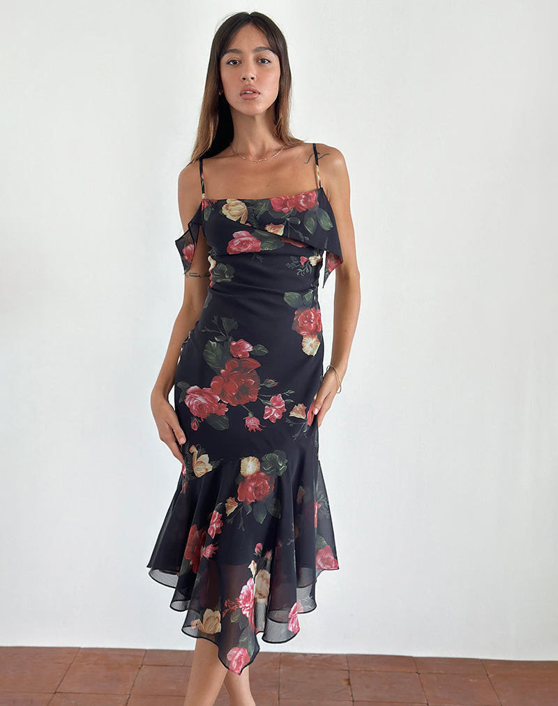 Dansya Midi Dress in Renaissance Rose Zwart