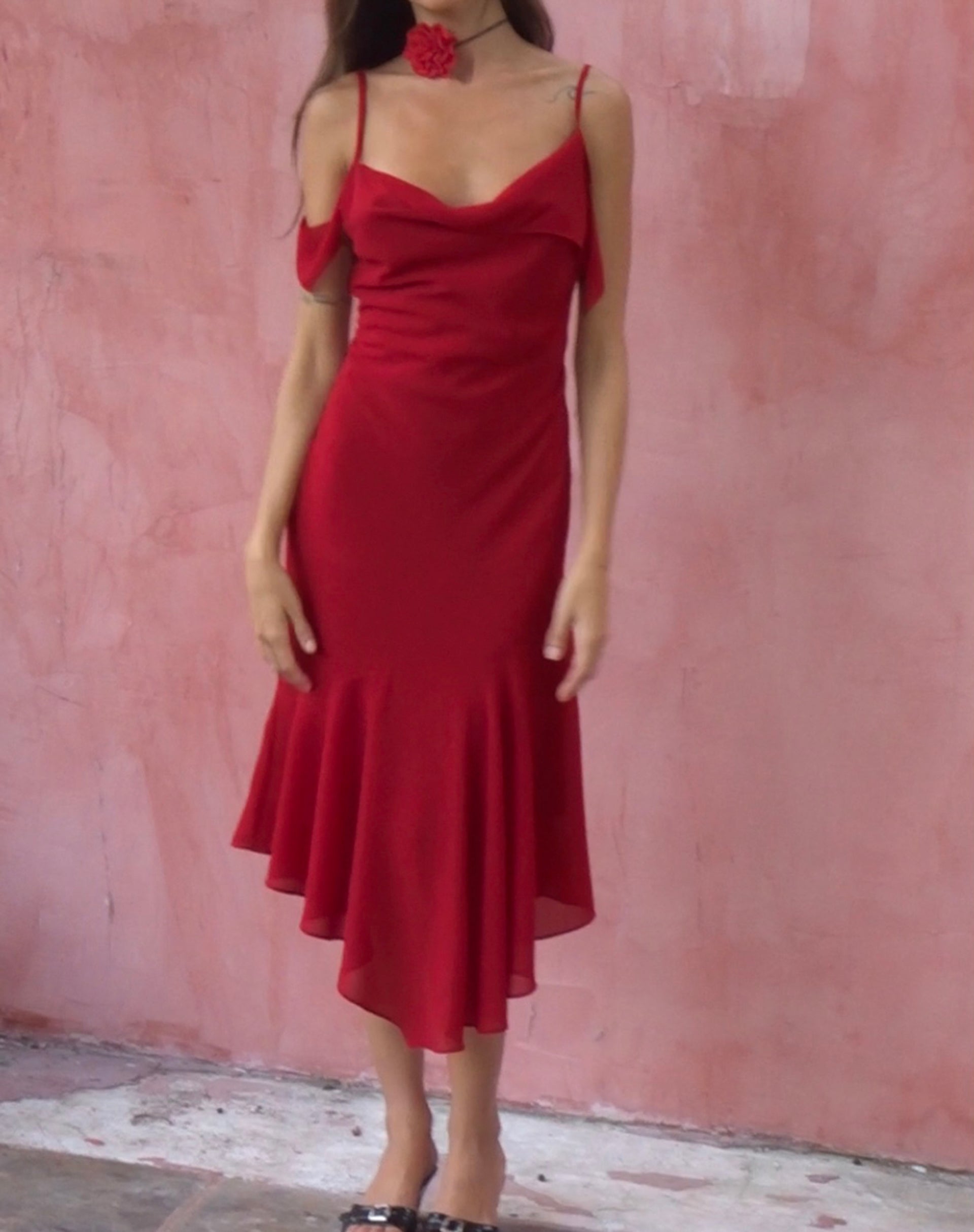 Afbeelding van Dansya Midi Chiffon Jurk in Rood
