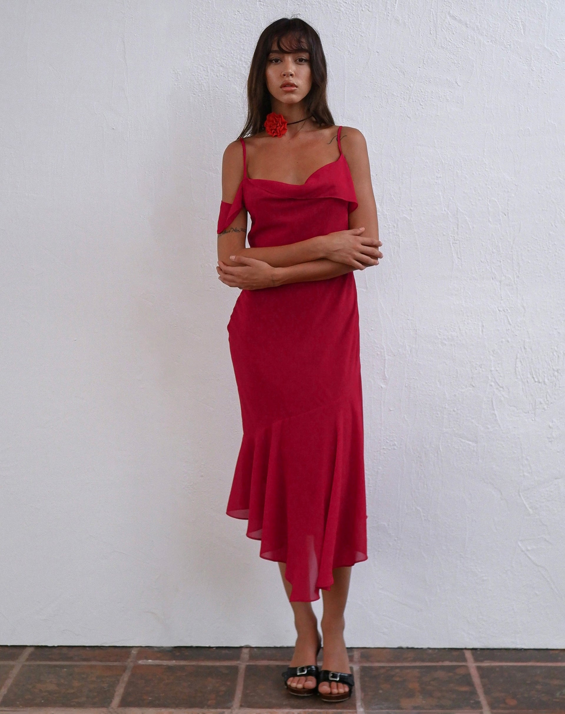 Afbeelding van Dansya Midi Chiffon Jurk in Rood