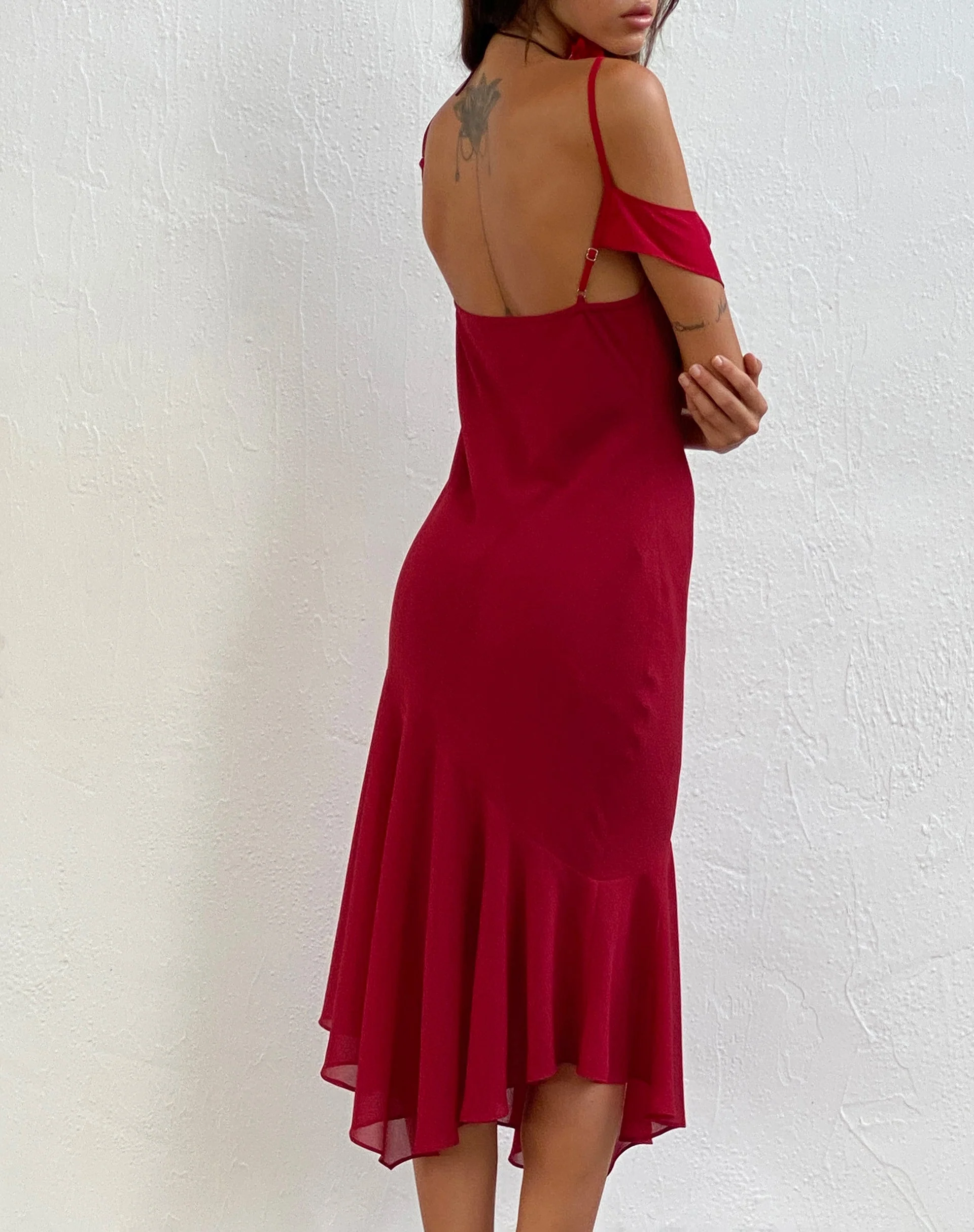 Afbeelding van Dansya Midi Chiffon Jurk in Rood