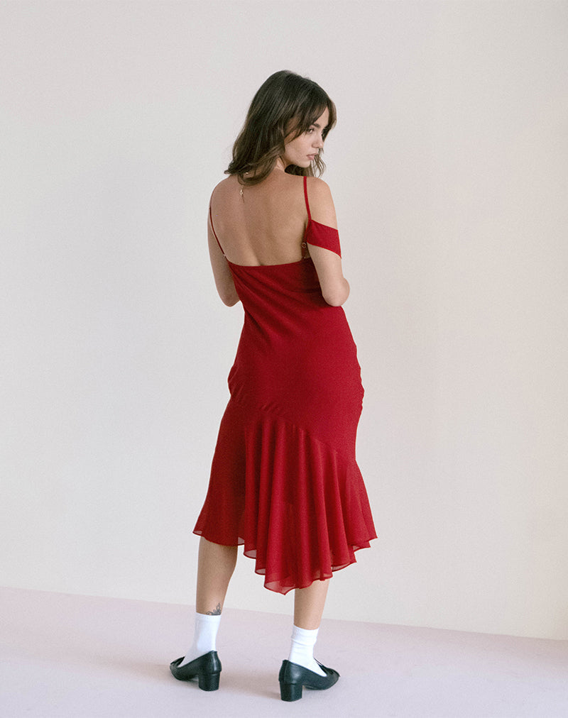 Dansya Midi Chiffon Jurk in Rood