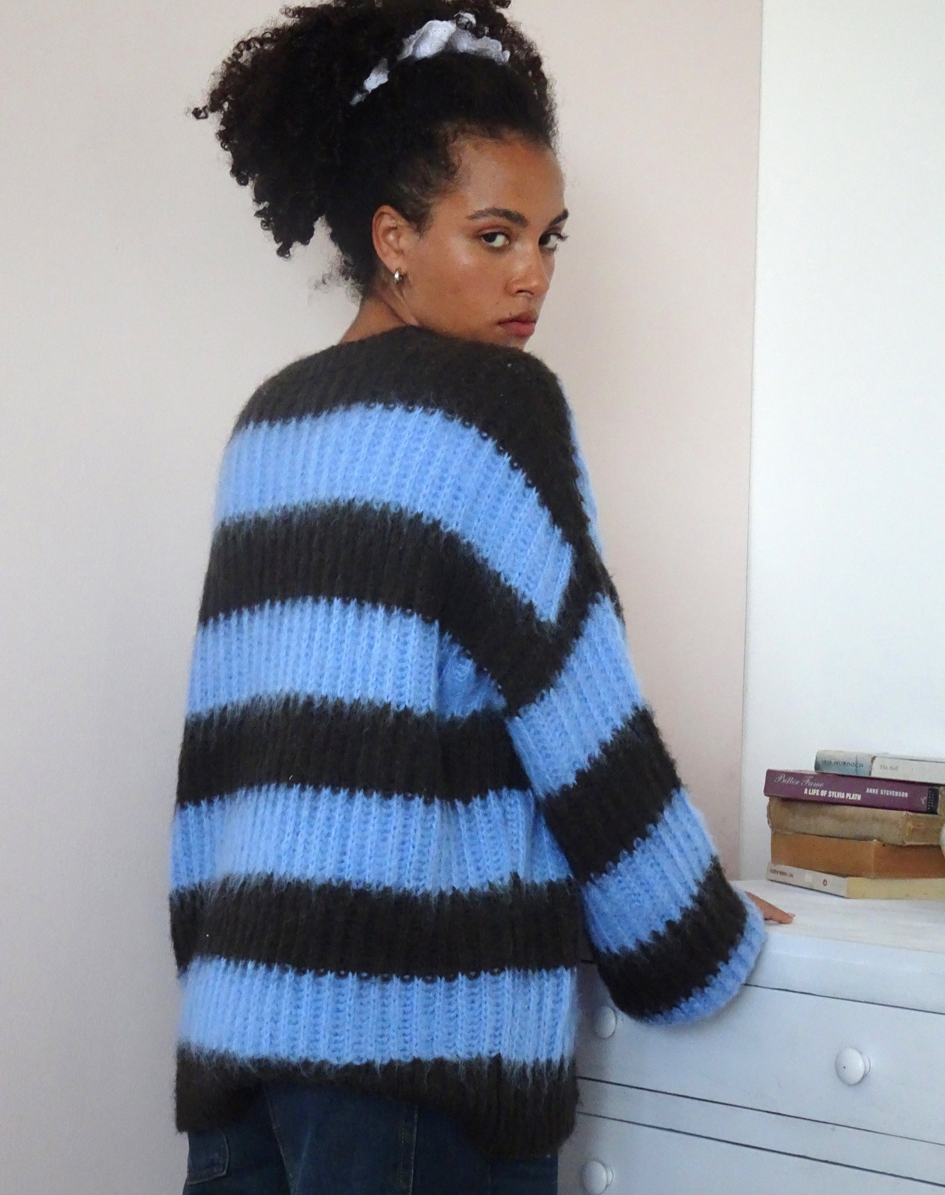 Afbeelding van Daren Gebreide Oversized Trui in Bruin en Blauwe Streep