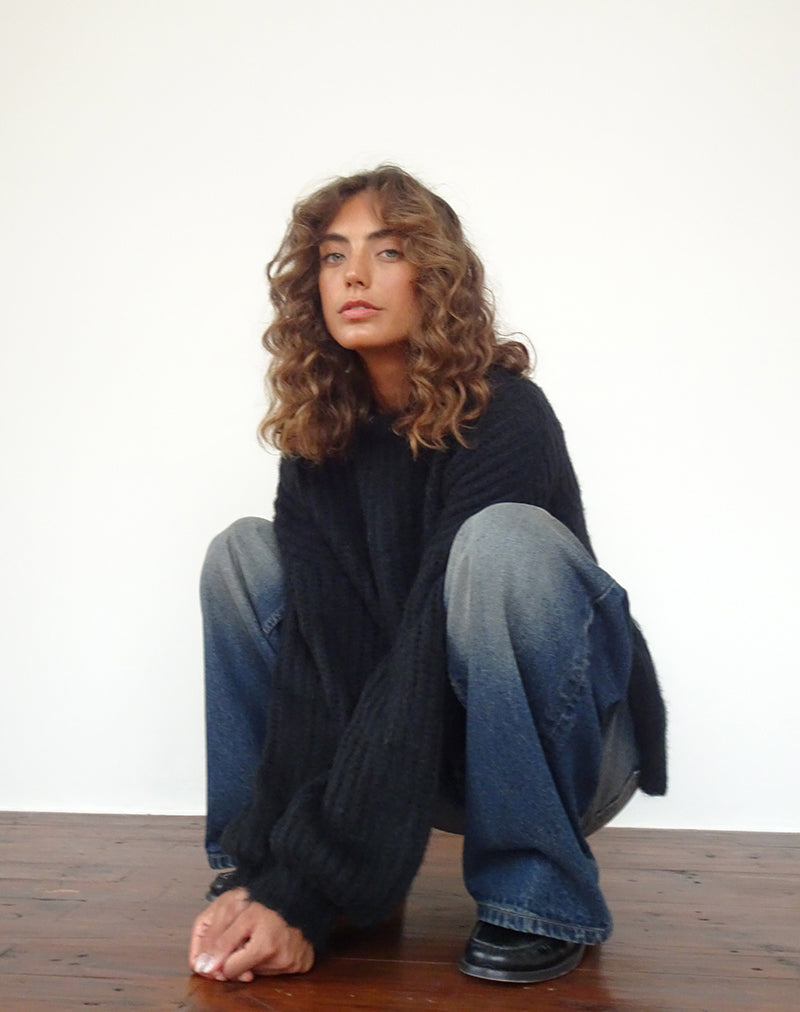 Daren Gebreide Oversized Trui in Zwart