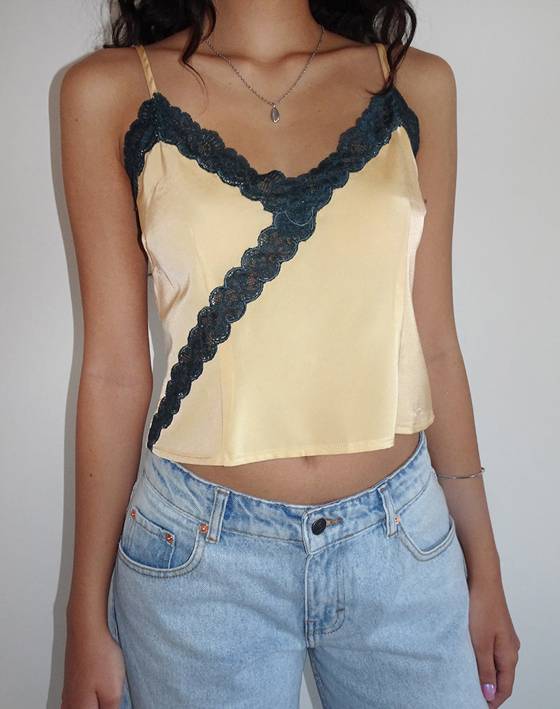 Darena Cami Top in Buttermilk met Grijs Kant