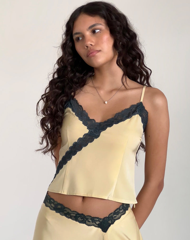 Darena Cami Top in Buttermilk met Grijs Kant