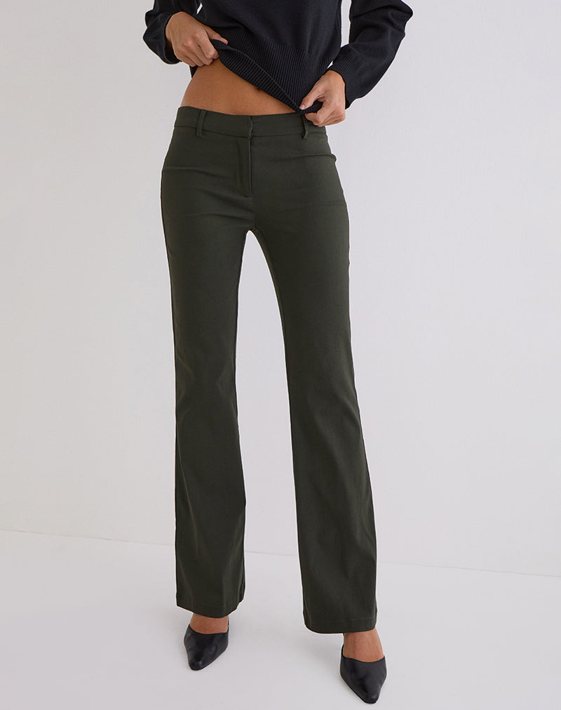 Image of Darias Low Rise Flare Trouser in Dark Khaki