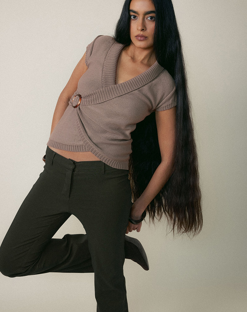 Image of Darias Low Rise Flare Trouser in Dark Khaki