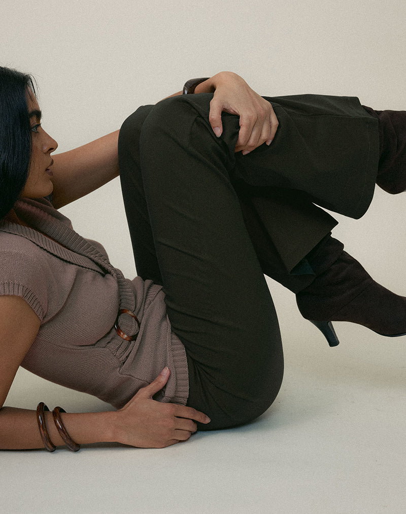 Image of Darias Low Rise Flare Trouser in Dark Khaki