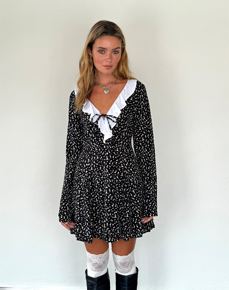 Afbeelding van Darira Mini jurk met lange mouwen in Ditsy Romance Zwart