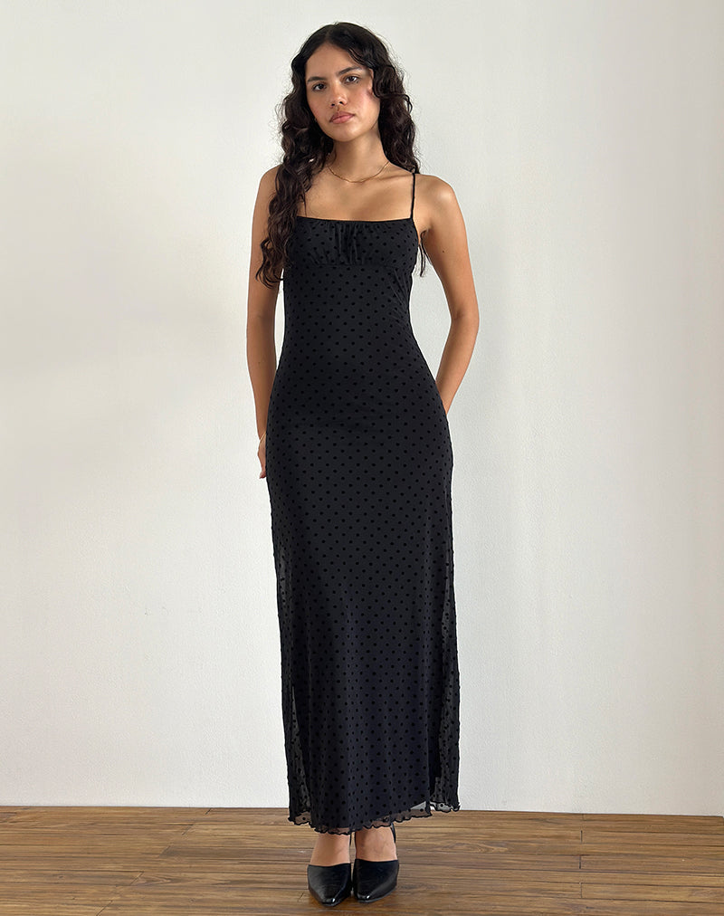 Afbeelding van Darsih Maxi Dress in Basic Polka Black Flock