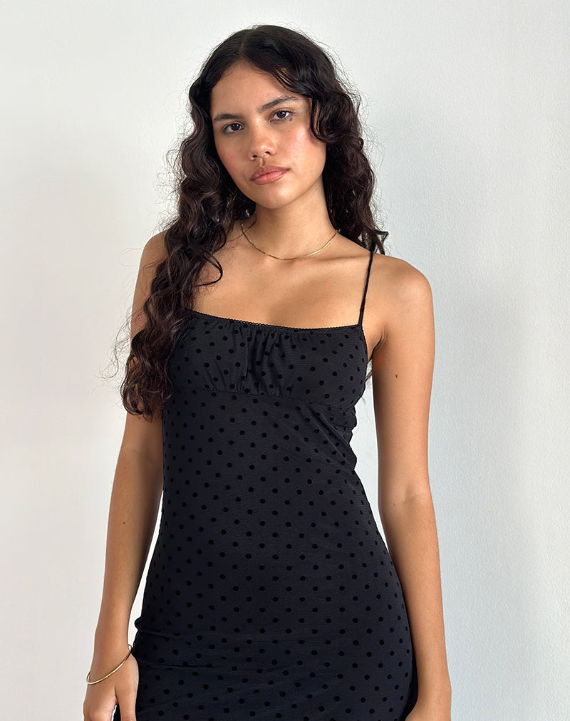 Afbeelding van Darsih Maxi Dress in Basic Polka Black Flock