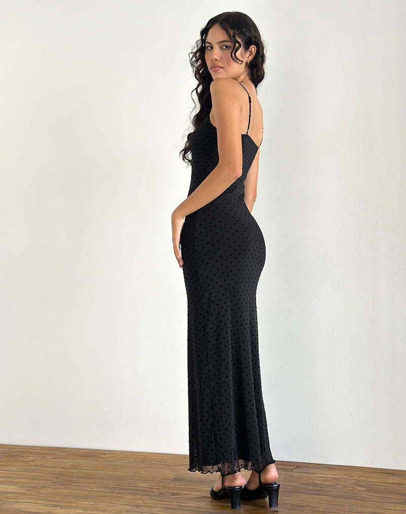 Afbeelding van Darsih Maxi Dress in Basic Polka Black Flock