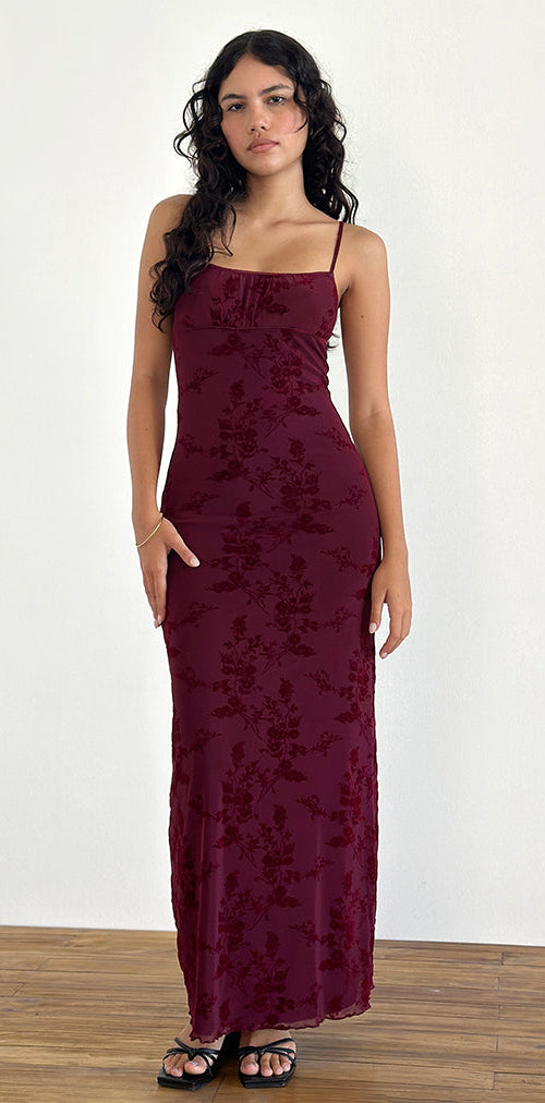 Afbeelding van Darsih Maxi Dress in Botanical Flower Maroon
