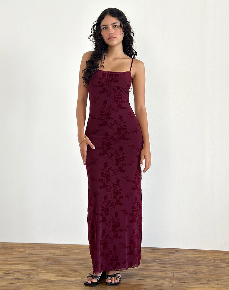 Afbeelding van Darsih Maxi Dress in Botanical Flower Maroon