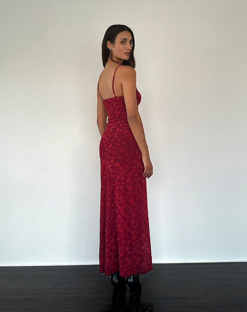 Darsih Cami Maxi Dress Rood Grunge Bloemenvlok