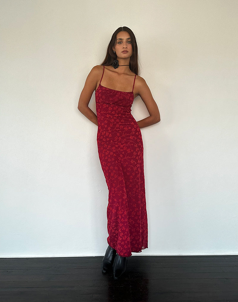 Darsih Cami Maxi Dress Rood Grunge Bloemenvlok