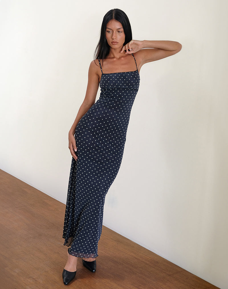 Afbeelding van Darsih Maxi Dress in Heart Flock Navy en Geel