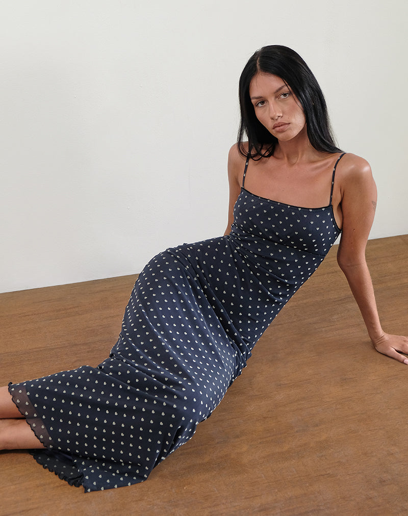 Afbeelding van Darsih Maxi Dress in Heart Flock Navy en Geel