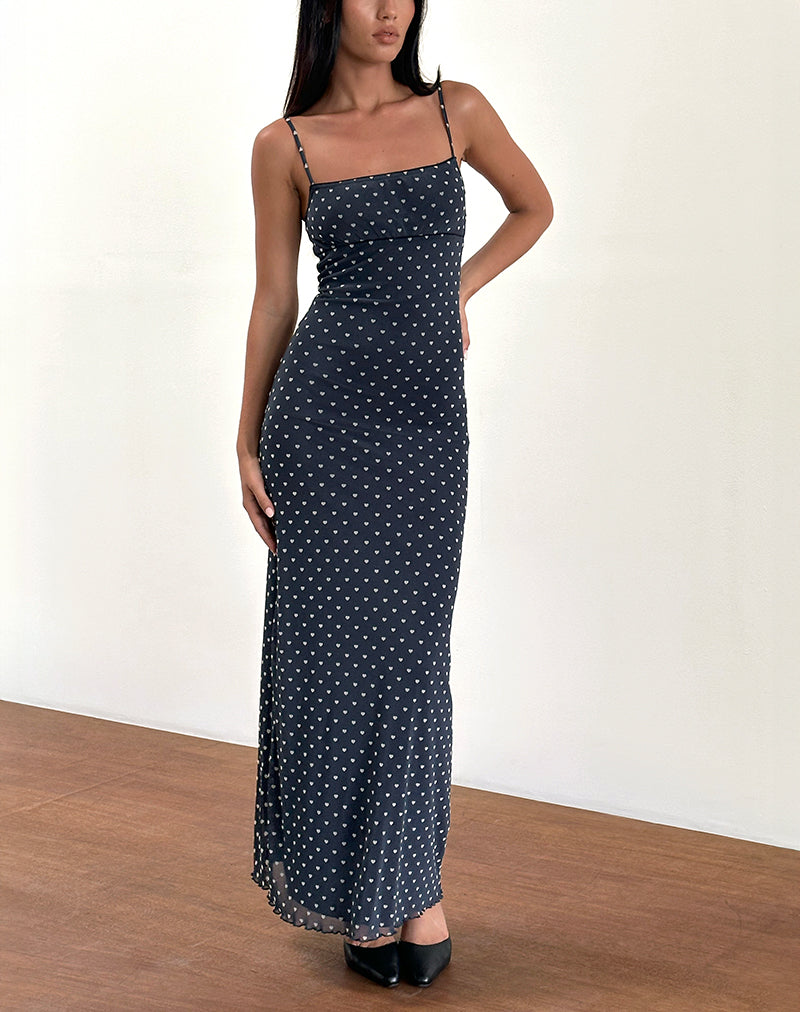 Afbeelding van Darsih Maxi Dress in Heart Flock Navy en Geel