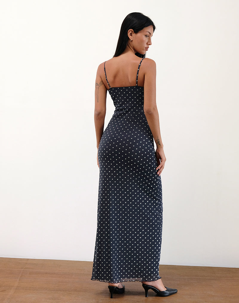 Afbeelding van Darsih Maxi Dress in Heart Flock Navy en Geel