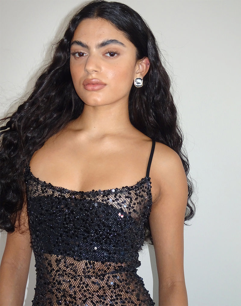 Afbeelding van Darish Maxi Dress in Pailletten Mesh Zwart