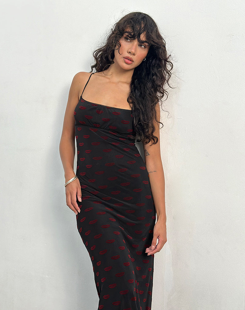 Afbeelding van Darsih Maxi Dress in Lips Flock Zwart