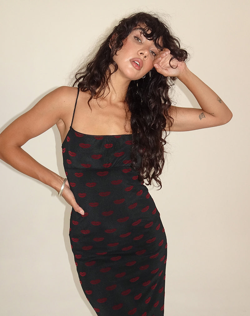 Afbeelding van Darsih Maxi Dress in Lips Flock Zwart