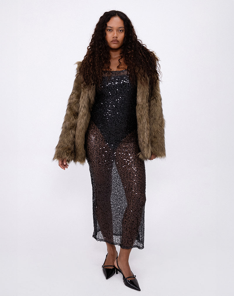 Darsih Maxi Dress in Pailletten Mesh Zwart