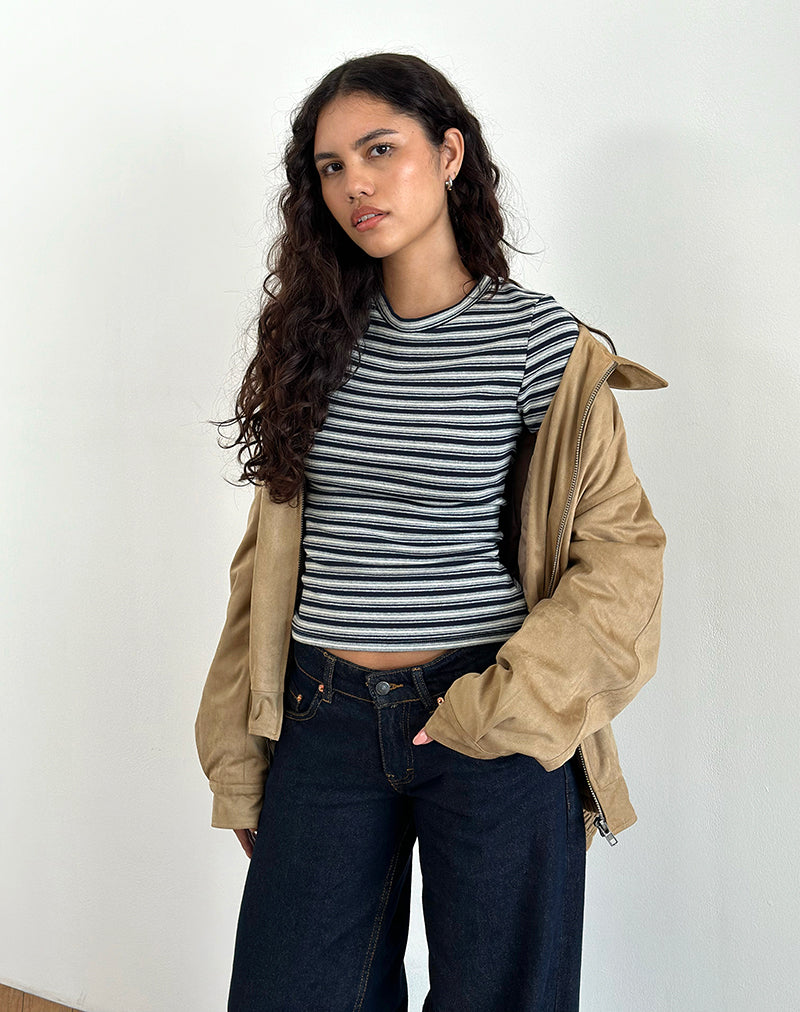 Afbeelding van Dartis Top in grijs en marine jersey streep
