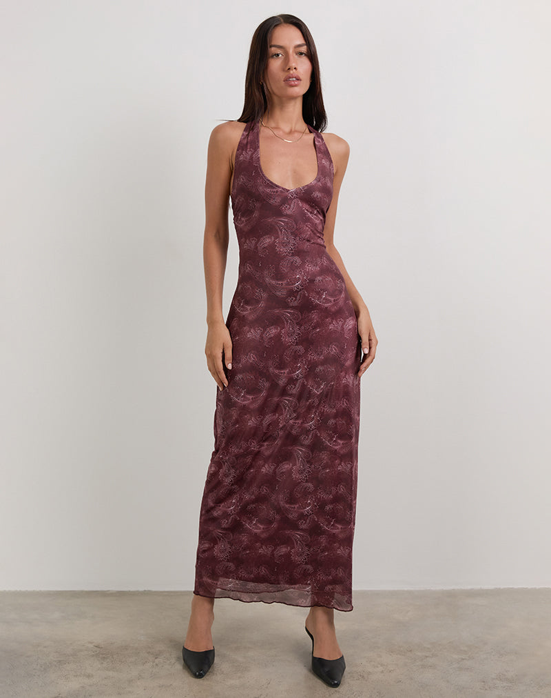 Afbeelding van Datari Maxi Dress in Mesh Tonal Paisley Plum