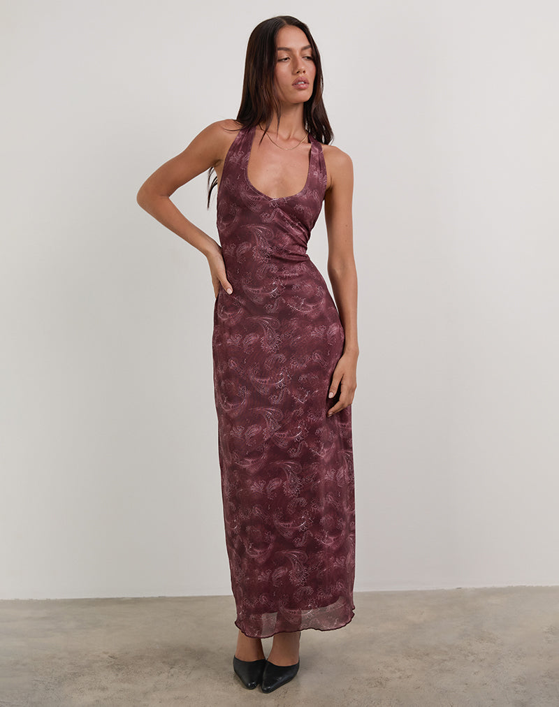 Afbeelding van Datari Maxi Dress in Mesh Tonal Paisley Plum