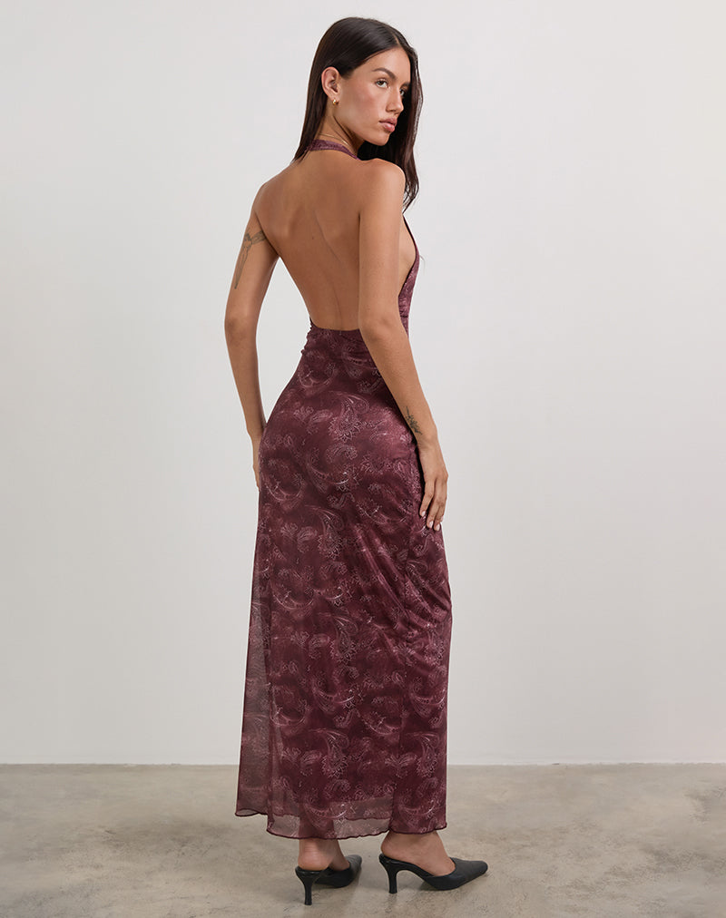 Afbeelding van Datari Maxi Dress in Mesh Tonal Paisley Plum