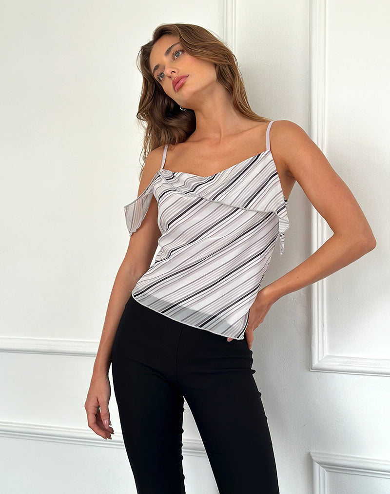 Davila Cami Top in diagonaal streep ton-sur-ton grijs