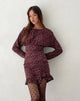 Afbeelding van Dawsen Mini jurk met lange mouwen en ruches in donker rhoslyn Ditsy print
