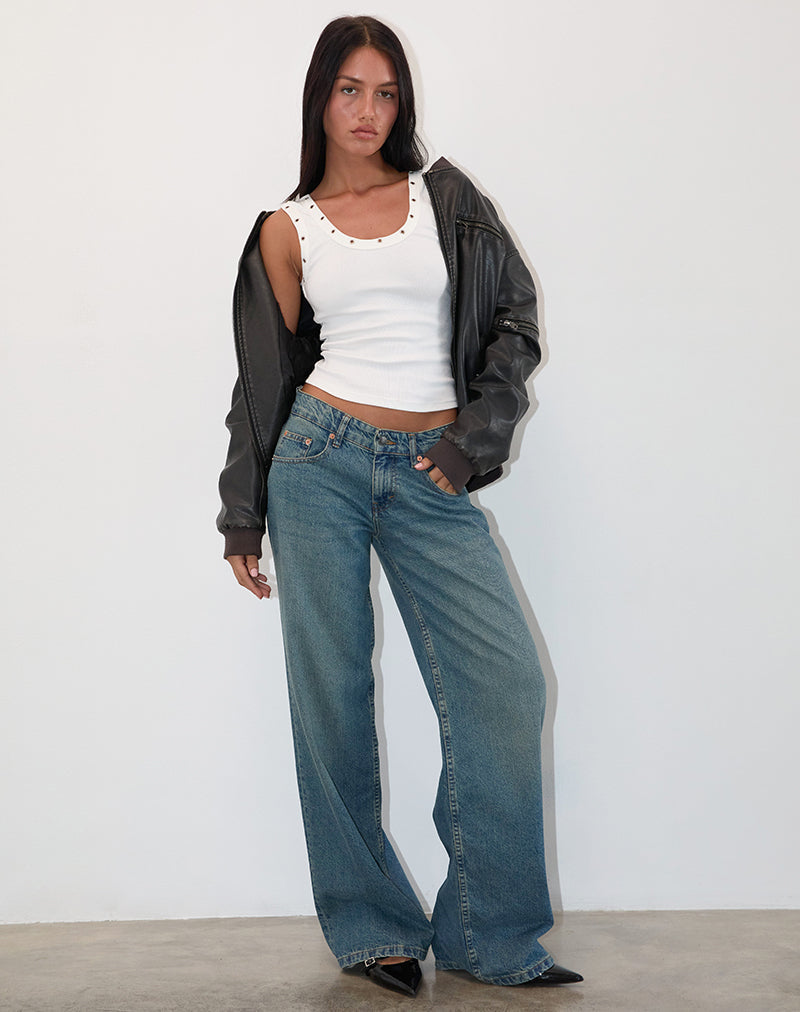 Afbeelding van Dax Eyelet Ribbed Vest Top in Wit