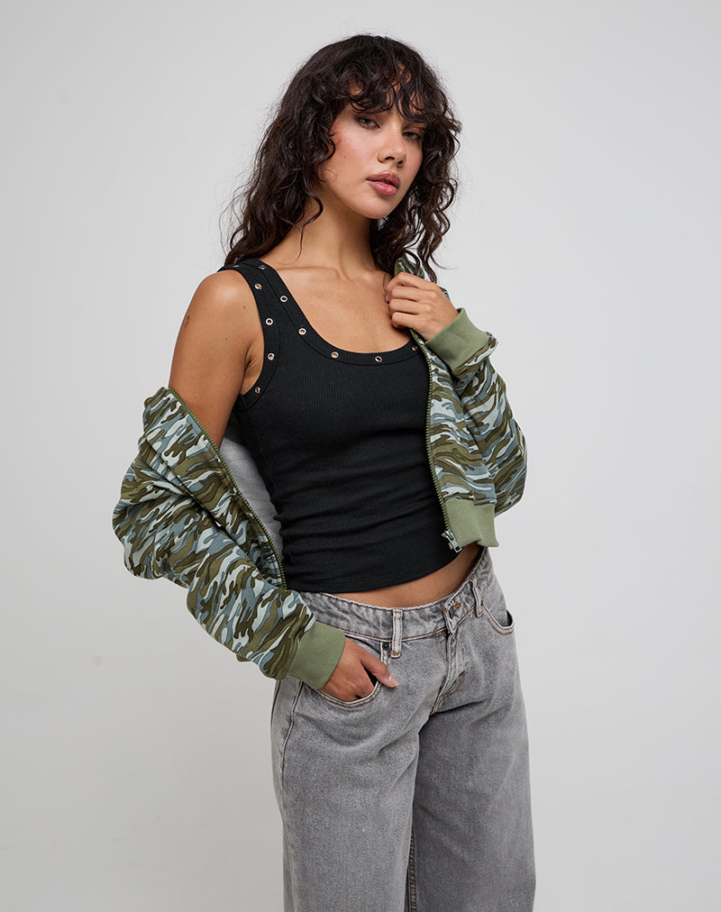 Afbeelding van Dax Eyelet Ribbed Vest Top in Zwart
